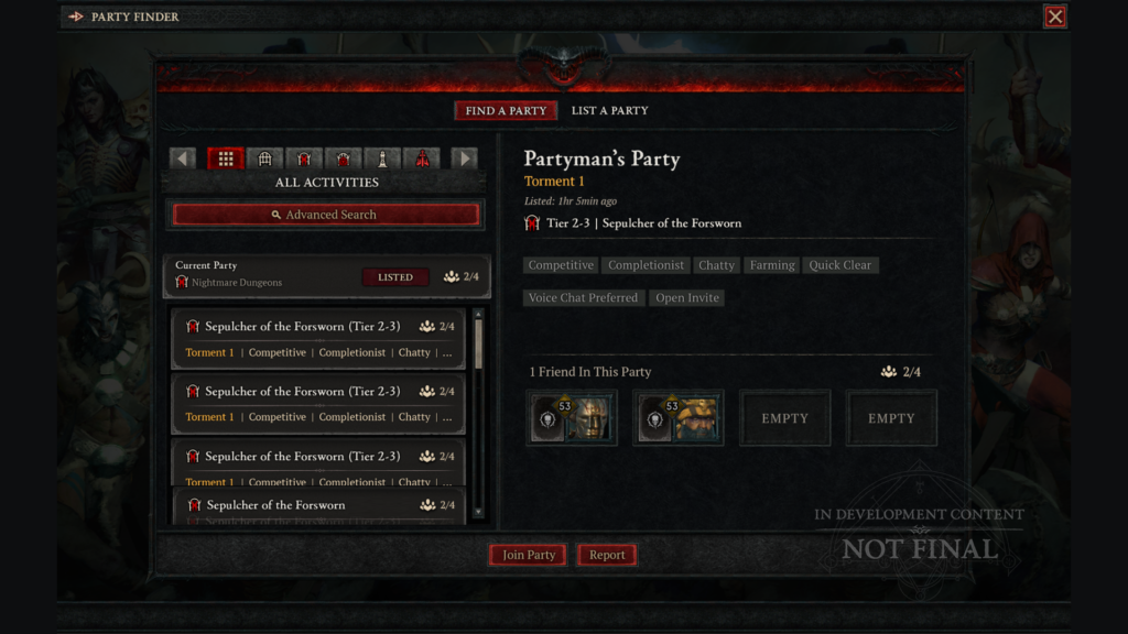 Diablo IV Party Finder System